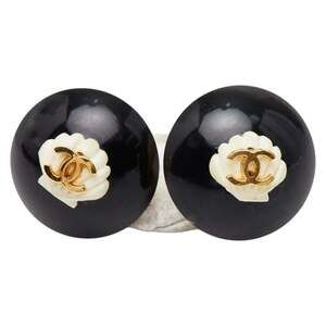 CHANEL Authentic Vintage Black Logo Earrings